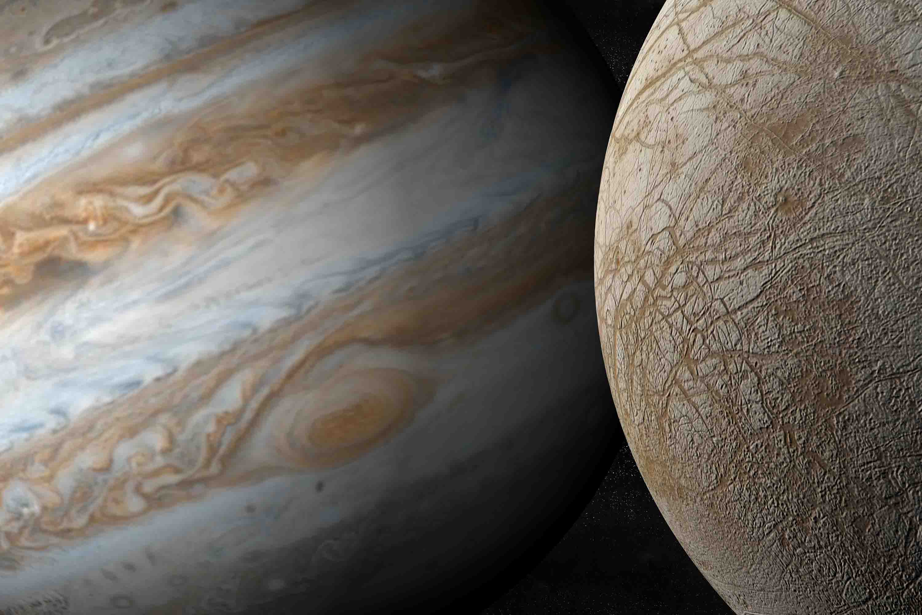 picture of Europa orbiting Jupiter